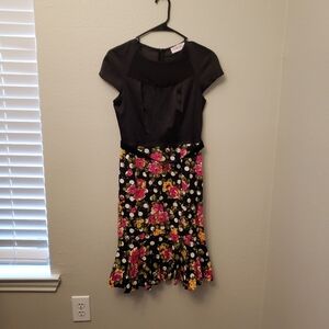Women's Floral Black and Pink Dress